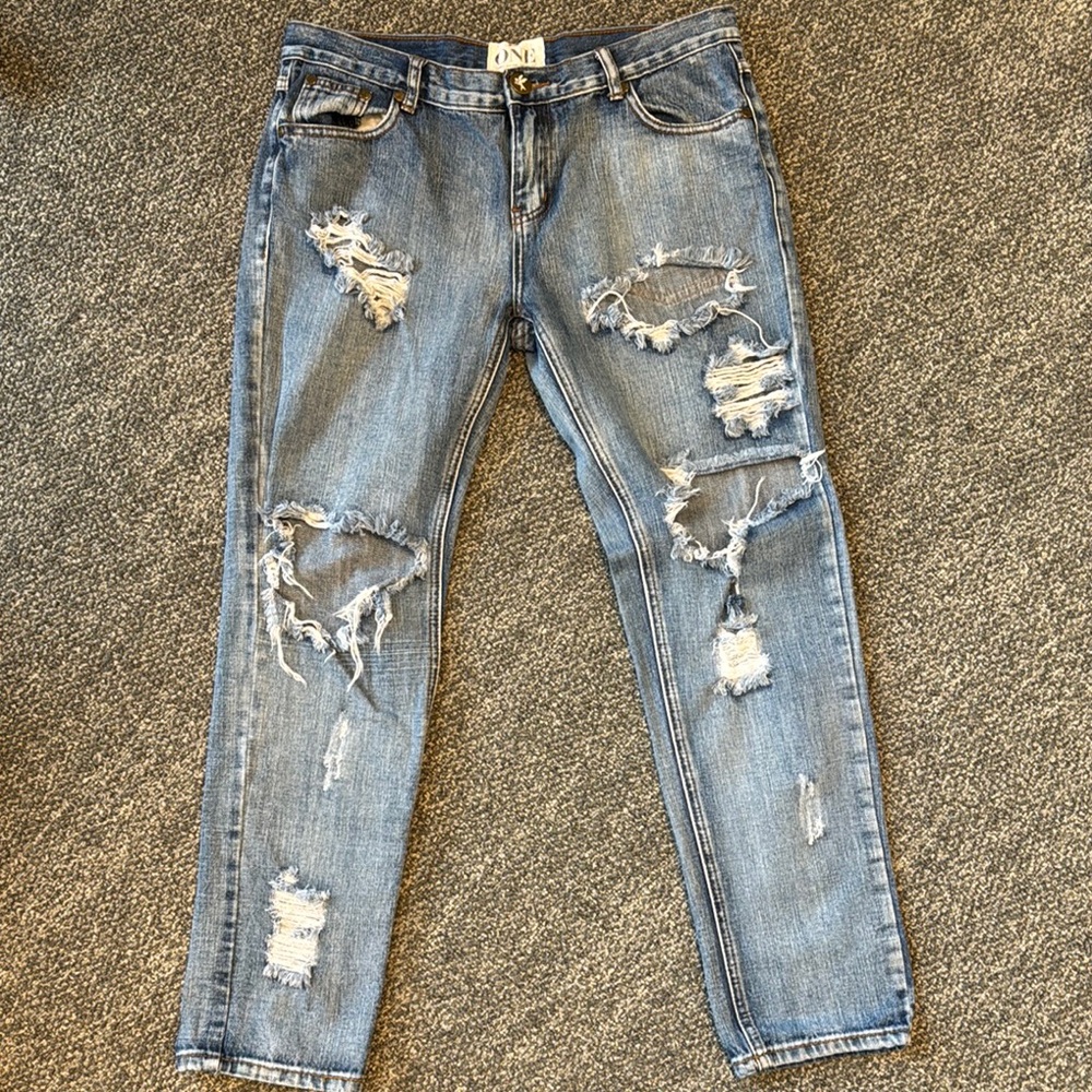 One Teaspoon Awesome Baggies Distressed Blue Jeans